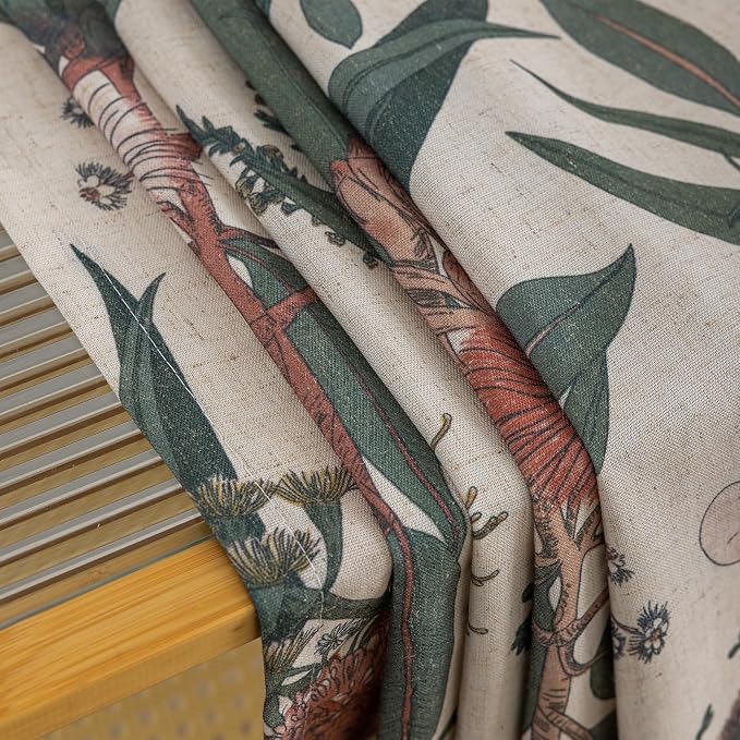 ALIGOGO Boho Floral Curtains 2 Panels - Mid Century Modern Windflower Curtaisn for Bedroom, Farmhouse Bohomain Plant Grommet Light Filtering Privacy Linen Floral Drapes, 50 x 72 Inch, Coral &Green