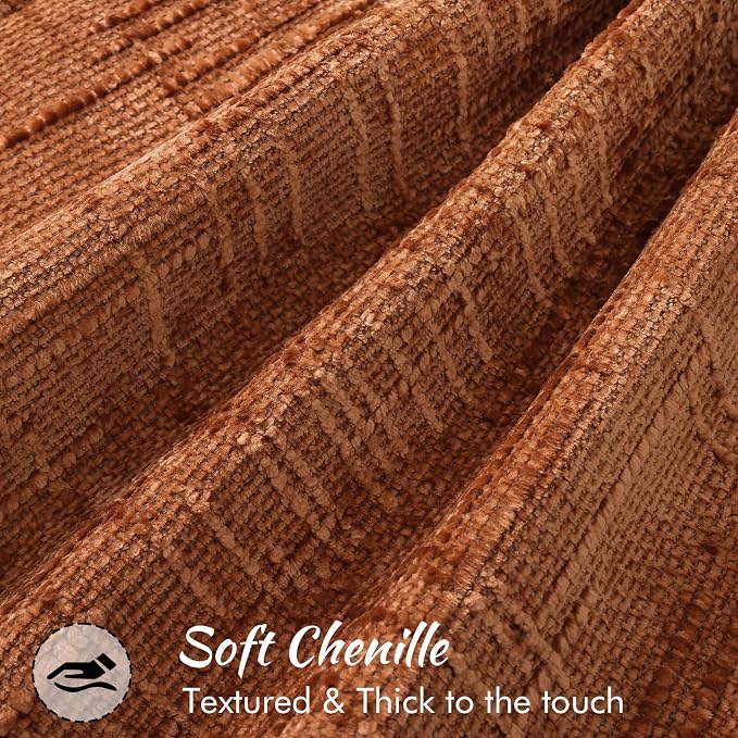 decorUhome Chenille Fall Throw Pillow Covers 18x18 Set of 2, Soft Textured Slubby Modern Decorative Pillow Covers with Elegant Design for Couch, Sofa, Living Room, Rust