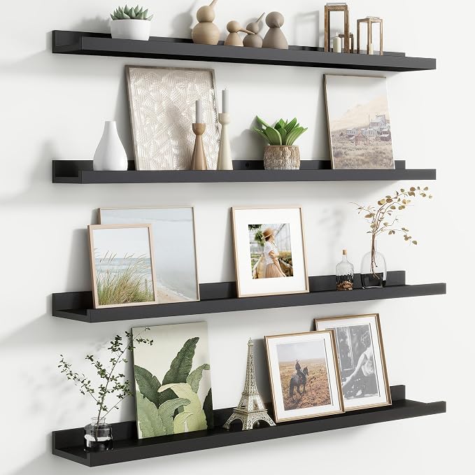 FLYJOE Floating Picture Ledge Shelves for Wall Set of 4, 36 Inch Wall Shelves with Lip Long Large Nursery Book Shelf for Toys Storage Kids Bookshelf Wall Mounted Living Room Bedroom Decor Frames