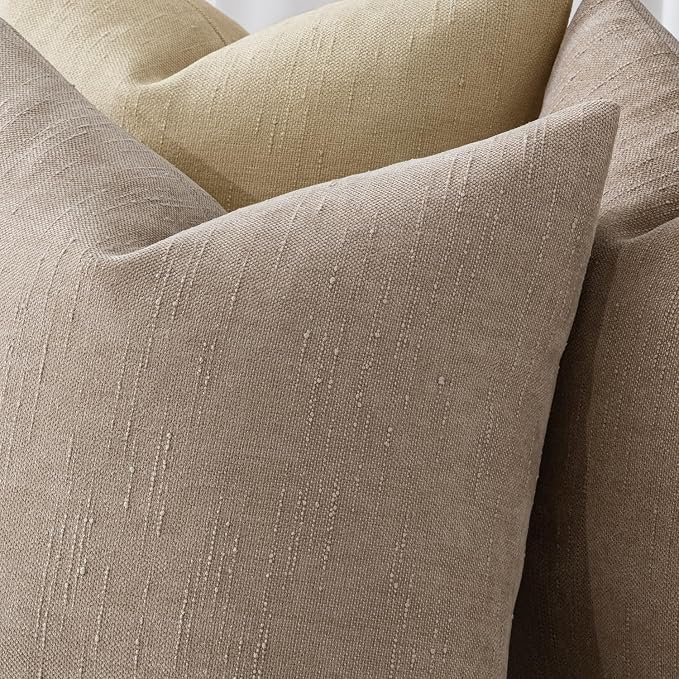 MIULEE Textured Pillow Covers 26x26 Inch Pack of 2,Light Taupe Soft Thick Euro Solid Decorative Chenille Throw Pillows Neutral Farmhouse Cushion Covers Modern Home Decor for Bed Couch Living Room