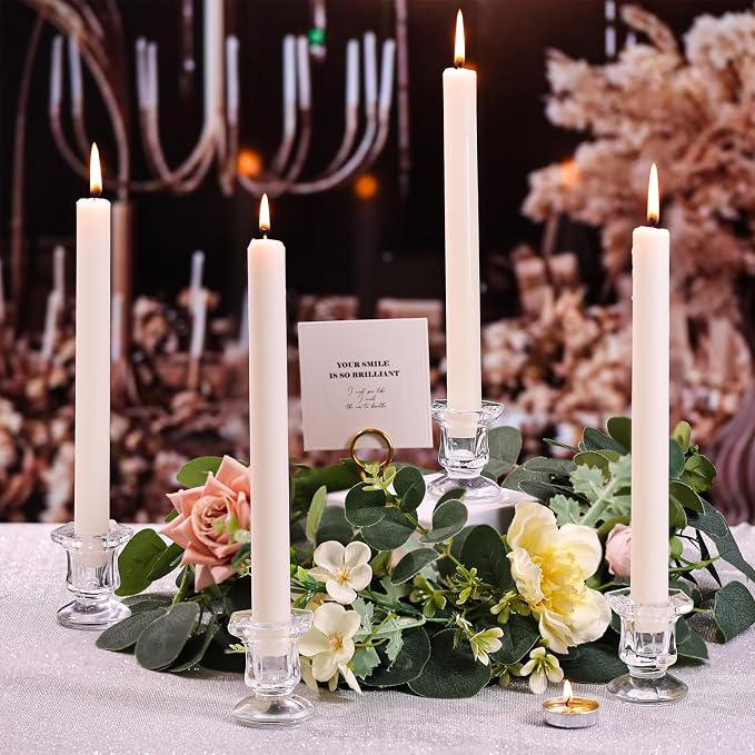 Lanttu 12 Pcs Clear Candlestick Holders Bulk Glass Candle Holders Set Clear | Crystal Taper Candle Holder for Wedding, Table Centerpiece, Home Decoration