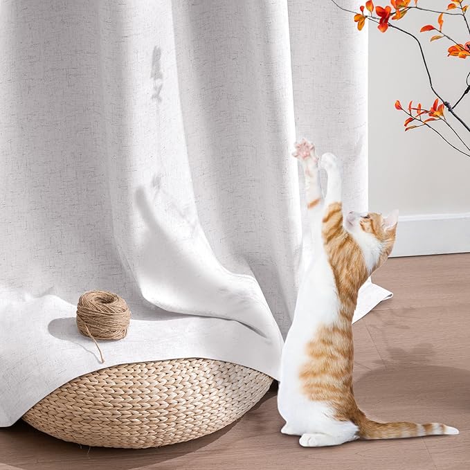 PrinceDeco Nature Linen Blackout Curtains 54 Inch Long Thermal Insulated Draperies Sun Block & Room Darkening Curtains for Bedroom Windows with Nickel Grommet(2 Panels Set,Heathered White)