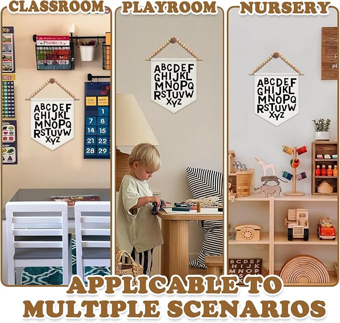 SJDFCSA Alphabet Classroom Wall Art Decor, Kids Room Decor, ABC Alphabet Educational Boho Nursery Wall Hanging Display Pennant Flag for Kids Boy Girl Nursery Toddler Room Bedroom Playroom Classroom