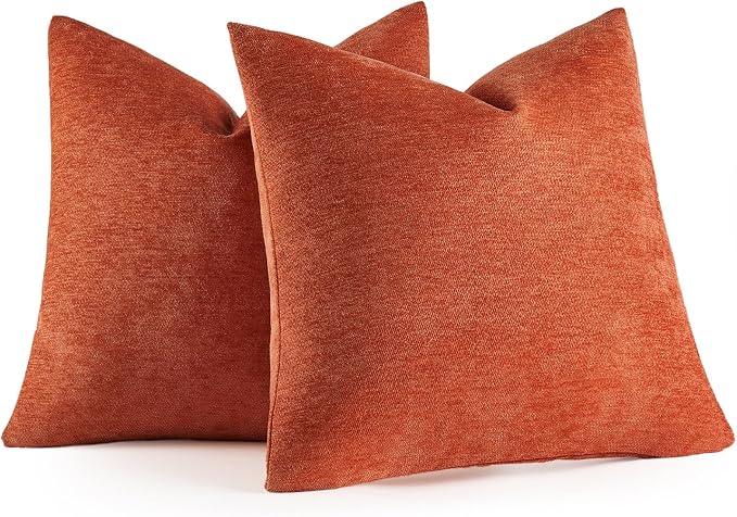 MIULEE Pack of 2 Burnt Orange Decorative Fall Pillow Covers 20x20 Inch | Soft Chenille Couch Autumn Throw Pillows Farmhouse Cushion Covers for Home Decor Sofa Bedroom Living Room
