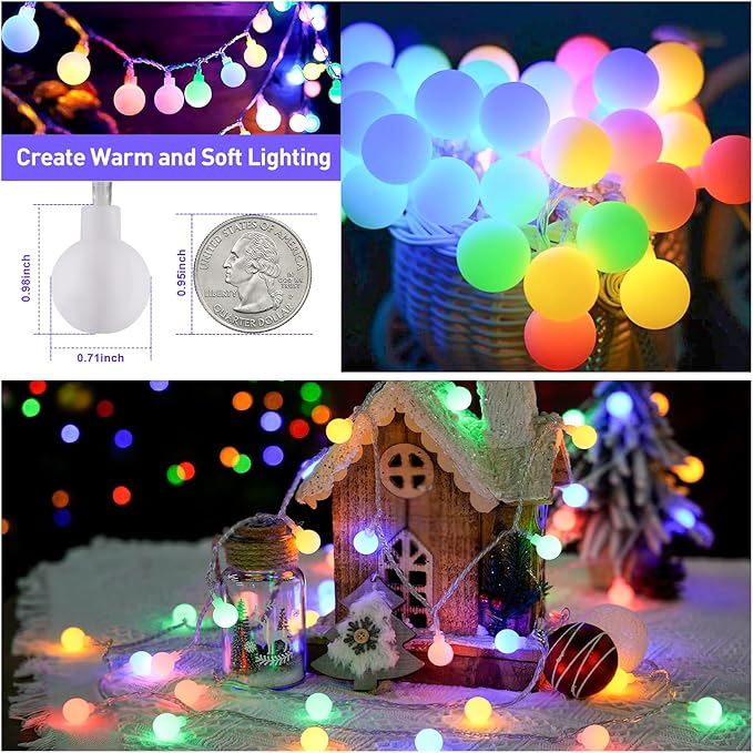 JMEXSUSS Multicolor 100 LED Globe Christmas Lights Indoor Plug in | 33ft 8 Mode String Lights with Remote, Connectable Fairy Lights for Bedroom Room Tree Party Holiday Christmas Decoration