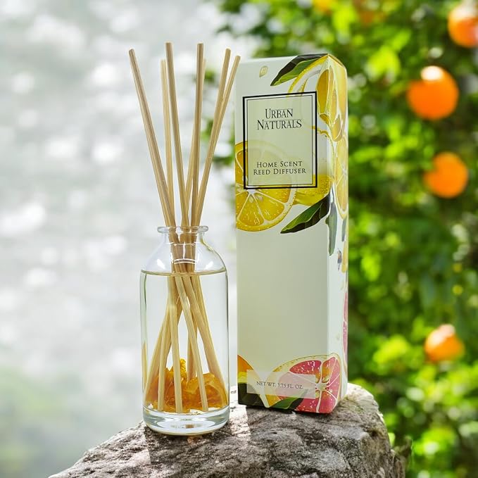 Urban Naturals Reed Diffuser Set, Citrus Bliss - Bathroom Shelf Décor | Mandarin Orange & Grapefruit with Real Orange, Fresh Home Fragrance