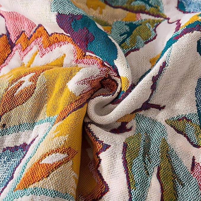 Boho Throw Blanket for Bed 100% Cotton Bohemian Blankets Ultra Soft Woven Muslin Decorative Blankets All Seasons Vintage Quilt Knitted Blanket for Sofa Chair(Beige, 60"x80")