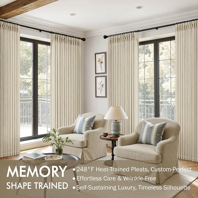 MIULEE Pinch Pleated Thick Linen Curtains 108 Inches Length 2 Panels for Living Room Bedroom, Beige Extra Long Pinch Pleat Drapes Back Tab Light Filtering Foor to Ceiling Curtains with Hooks&Rings