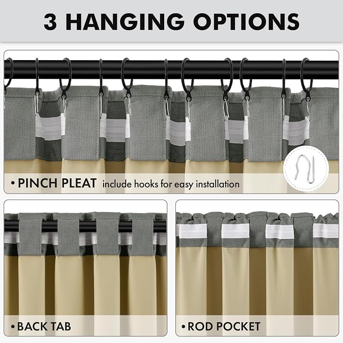 MIULEE 100% Blackout Linen Curtains for Bedroom, Dark Grey Solid Luxury Decor Thermal Insulation Room Darkening Drapes for Living Room Back Tab Rod Pocket 42 x 90 Inches, 2 Panels