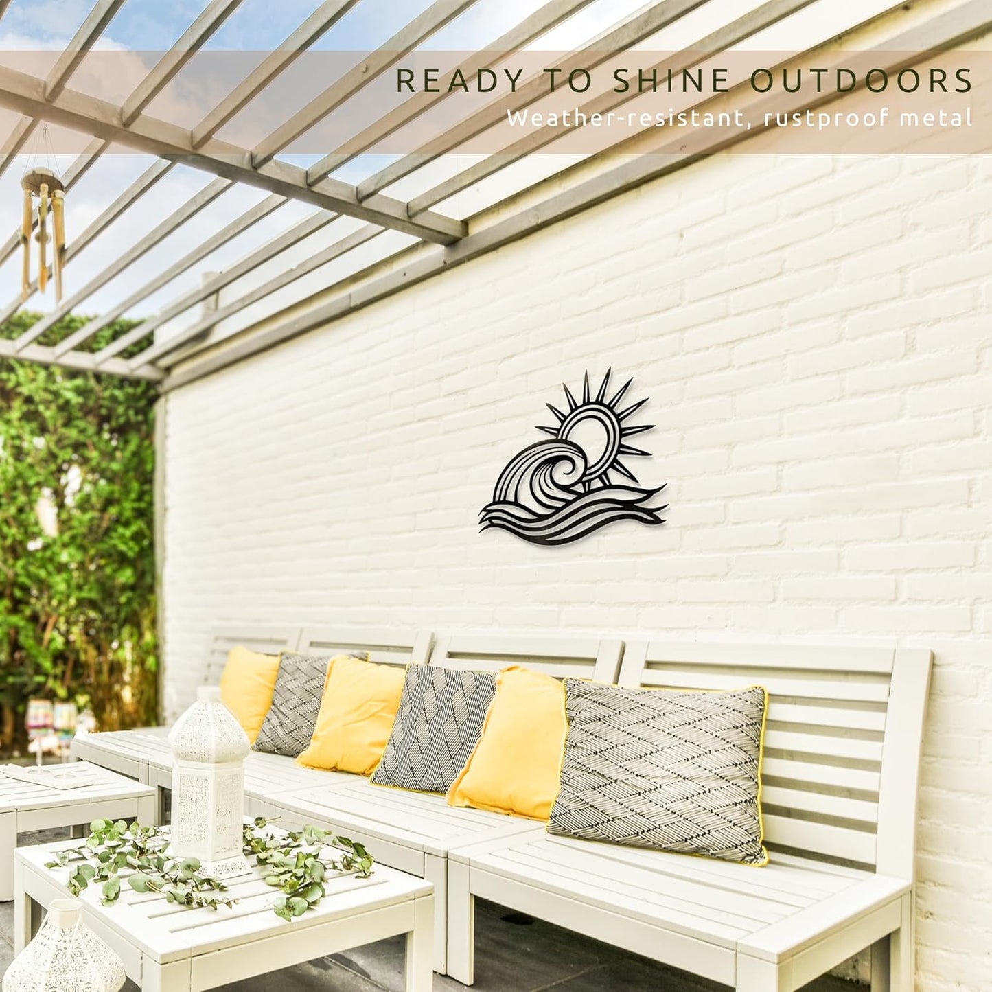 Wita Home Ocean Wave Metal Wall Art, Sun Beach Decor, Coastal Large Wall Sculpture for Home, Indoor/Outdoor Use, Nautical Wall Hanging, Eye-Catching Addition to Living Room (Black, 24 x 14 inches)