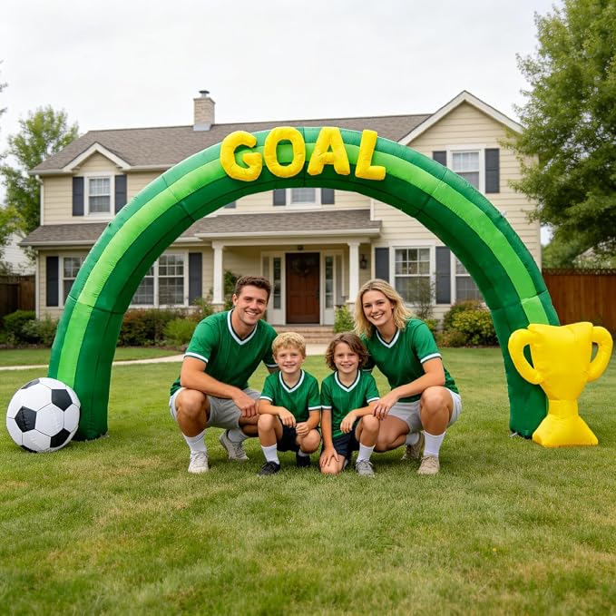 14FT Giant Soccer Inflatable Arch 2026 World Soccer Blow up Decorations with Trophy & Built-in 7 LED Lights for Soccer Field Club Team Community Competition Party ，Outdoor Yard Garden Lawn Decor
