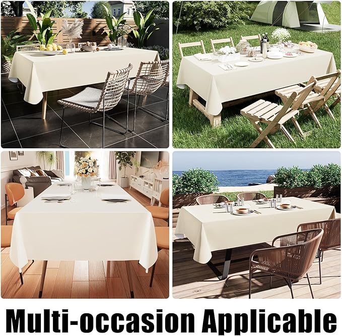 Smiry Rectangle Table Cloth 70x90 Inch, Waterproof Wipeable Vinyl Tablecloths Protector, Oil Spill Proof Plastic Table Cover for Dining, Picnic, Camping, Outdoor, Beige