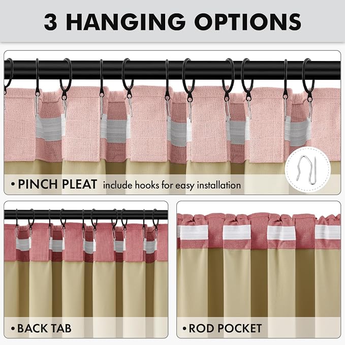 MIULEE 100% Blackout Linen Curtains for Bedroom, Blush Pink Solid Luxury Decor Thermal Insulation Room Darkening Drapes for Living Room Back Tab Rod Pocket 42 x 72 Inches, 2 Panels