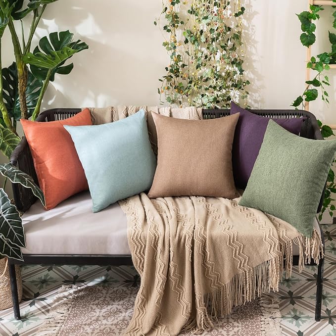 MIULEE Pack of 2 Decorative Outdoor Solid Waterproof Throw Pillow Covers Spring Faux Linen Garden Farmhouse Cushion Cases for Patio Tent Balcony Couch Sofa 16x16 Inch Gray Green