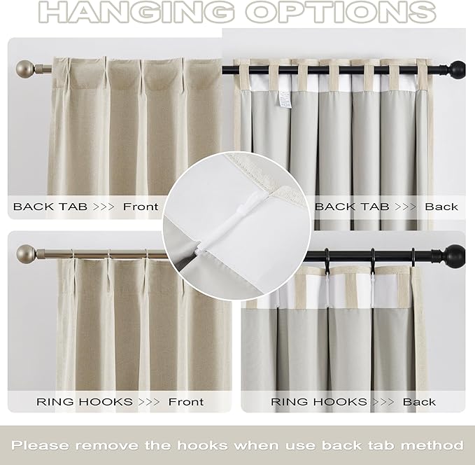 DUALIFE Pinch Pleated Curtains 84 Length 2 Panels Set, Cream Beige Pleated Bedroom Windows Neutral Boho Drapes with Hooks for Track Linen Blend Room Darkening Curtains for Bedroom 40x84 Inch