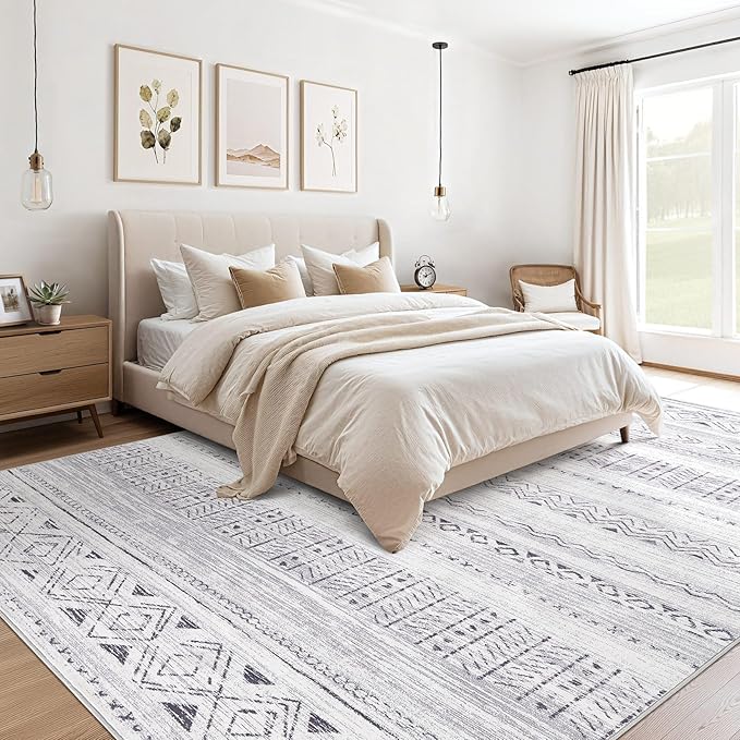 cotiled 5x8 Area Rugs Living Room Rug: Washable Boho Rugs with Non Slip Backing Large Soft Indoor Stain Resistant Carpet for Bedroom Farmhouse Dining Room Lightweight Home Decor Dark Grey