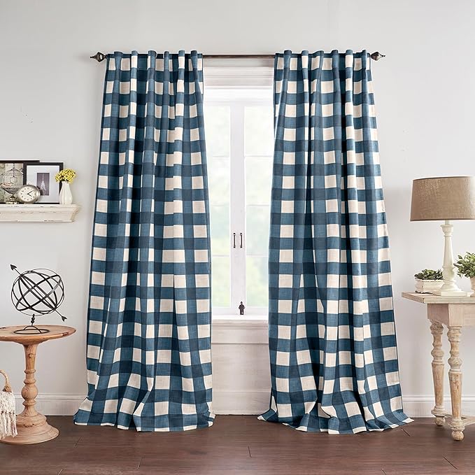 Grainger Buffalo Check Blackout Window Curtain, Indigo - 52" W x 95" L