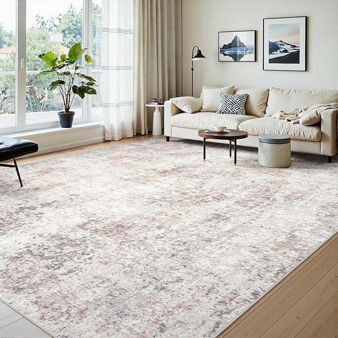 Area Rugs 10x14 Living Room: Large Soft Washable Rug Modern Abstract Anti-Skid Non-Shedding Carpet Indoor Floor Thin Carpets for Bedroom Dining Room Farmhouse Nursery Home Office Beige Grey