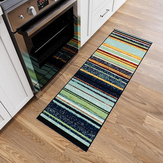 Ottomanson Hallway Runner Rug 20" x 59" Non Slip Striped Area Rugs Easy to Clean Laundry Rug Runner Durable & Pet Friendly Floor Carpet Runners for Hallways Entryway Living Room Kitchen, Multicolor