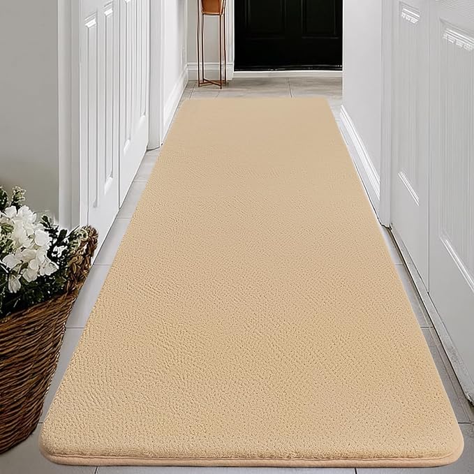 qulint Tan Carpet Runners for Hallway 6ft, Modern Soft Bedroom Runner Rug 2x6 Non Slip Washable Thickened Memory-Foam Indoor Rug, Minimalist Solid Carpet for Living Room Laundry Home Decor
