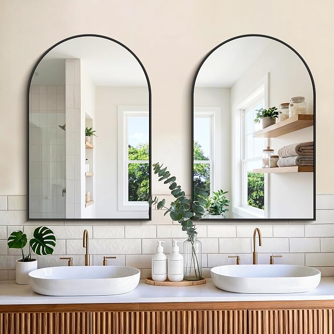 CIRCUMI 2-Pack Arched Wall Mirror, 24"x36" Black Arched Mirror with Tempered Glass, Metal Frame, Large Size for Bathroom, Living Room,Over Sinks, Arch Mirrors for Vanity,Shatterproof&Crystal-Clear