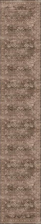 Hazo Haus Neutral Boho Washable 3x16 Extra Long Hallway Runner Rug, Brown Waterproof Large Kitchen Floor Rug Indoor, Non-Slip Stain & Fade Resistant, Vintage Dark Earthy Taupe Décor (3x16 Brown)