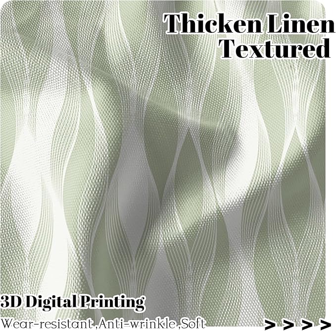 Renaiss 26 x 36 Inch Green Wave Stripes Cafe Kitchen Curtain Tiers Geometric Pattern Cafe Short Curtains Linen Textured Pinstripe Rod Pocket Window Treatmen Curtain for Dining Room Bathroom 2 Panels