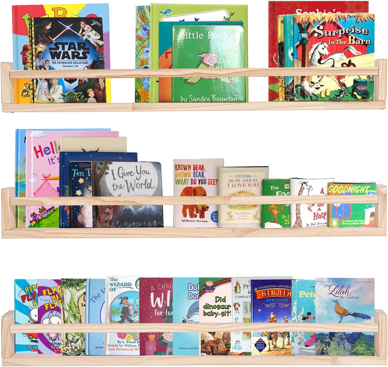 AZSKY Natural Wood Nursery Shelves Floating Wall Book Shelves Nursery Kids Baby Toddler Room Décor 36 in Bookshelf for Toy Picture Display a Set of 3 Same Sizes