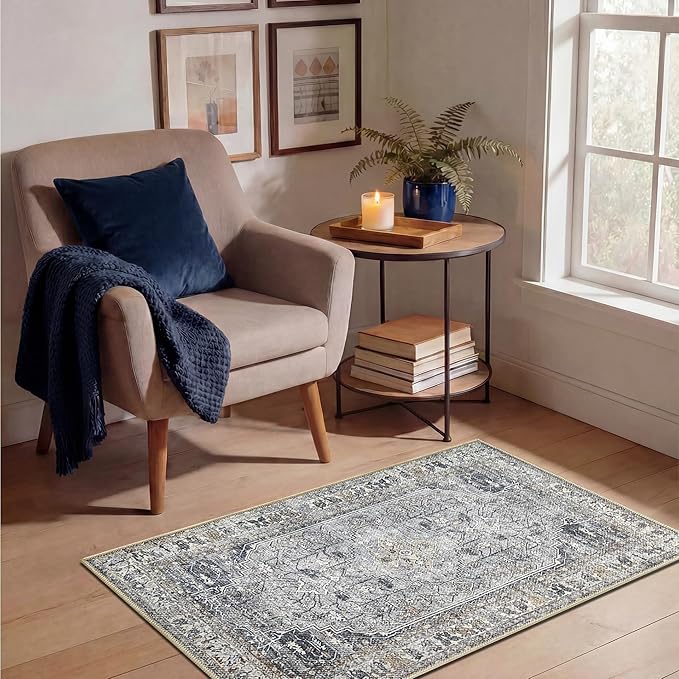 Keen Home Design 2x3 Rug - Machine Washable Entry Rug with Non-Slip Backing, Ideal for Enteryway, Kitchen, Bathroom, Laundry Room - Vintage, Easy Clean, Durable, Low Pile Rug - (2' x 3')