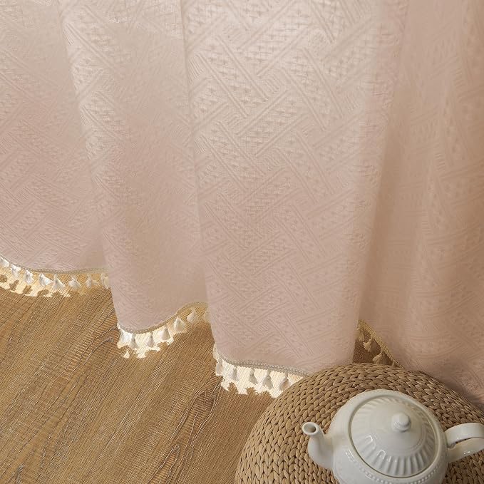 Joydeco Dusty Pink Boho Curtains 96 Inches Long 2 Panels, Super Soft Bohemian Farmhouse Curtains with Tassels, Semi Sheer Light Filtering Drapes for Bedroom Living Room (Rod Pocket, 52Wx96L)