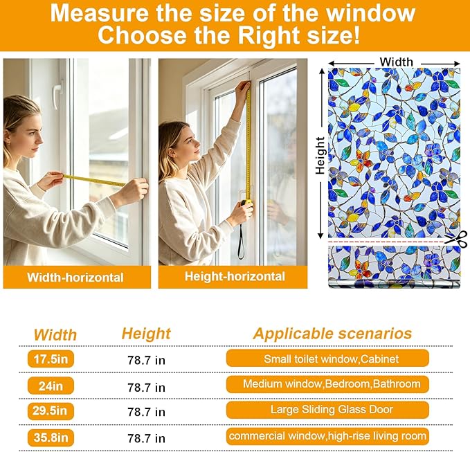 Countewol Privacy Window Film Upgraded 24H Day & Night Privacy Heat Insulation Static Cling Decorative Glass Film（Upgraded UV Purple, 17.5 X 78.7 in