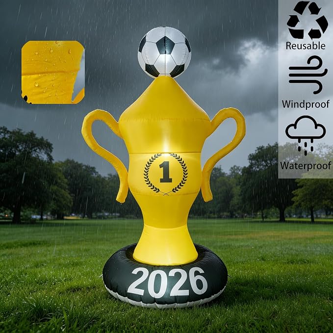 7FT World Soccer Inflatables – 2026 World Champion Outdoor Blow up Decorations with Built-in LED Lights for Yard Party Lawn Decor/Birthday Themed Supplies for Fans,2026 World Soccer Decor