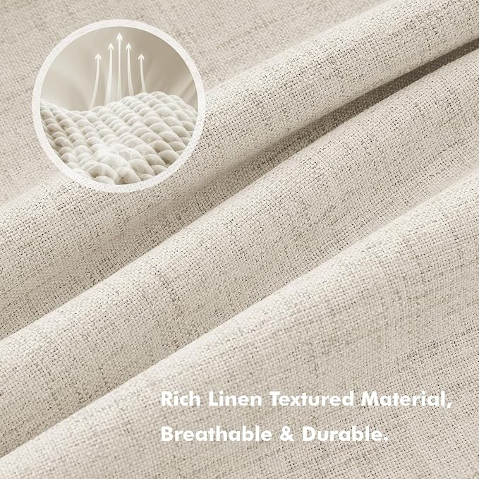 MIULEE 100% Blackout Linen Curtains for Bedroom, Linen Beige Solid Luxury Decor Thermal Insulation Room Darkening Drapes for Living Room Back Tab Rod Pocket 42 x 72 Inches, 2 Panels