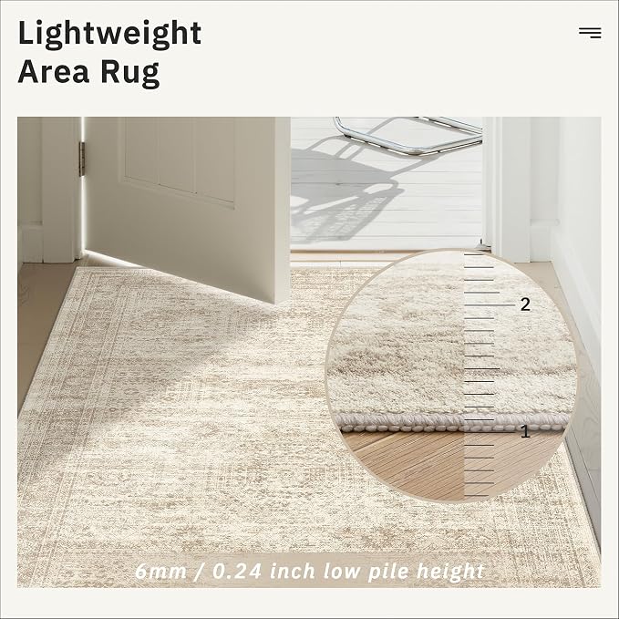 Soalmost Runner Rug 2'x10' Washable Non-Slip Runner Rugs for Kitchen Bathroom Laundry Room Beige Vintage Floor Carpet Runners for Hallway Entryway