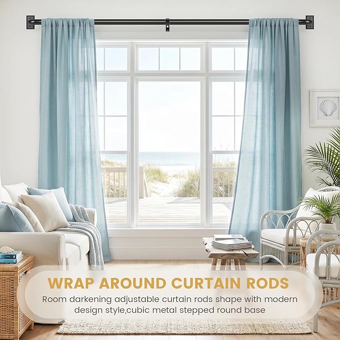 TANGWIN Black Wrap Around Curtain Rods 28 to 48:Blackout Heavy Duty Adjustable Window Curtain Rod for Bedroom Kitchen,Modern Industrial Curved French Return Metal Drapery Rods Easy Install,Matte Black
