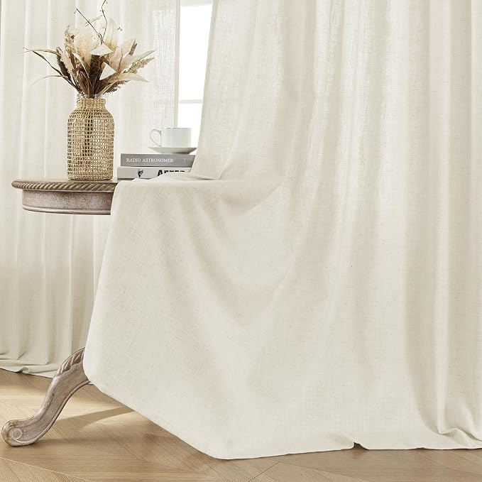 Joydeco Linen Curtains 2 Panel Set,Light Filtering, Ivory on Linen Curtains 84 Inch Curtains for Living Room, Cream Drapes 84 Inches Long Rod Pocket Back Tab Curtains (84" L x 100" W)