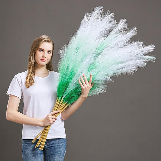 7 Pcs 45" Faux Pampas Grass – Fluffy Artificial Pompous Grass for Tall Floor Vase, Non-Shedding Home Decor, Boho Wedding Flowers, Baby Shower Centerpieces, Bedroom & Living Room Decor (Green Gradient)