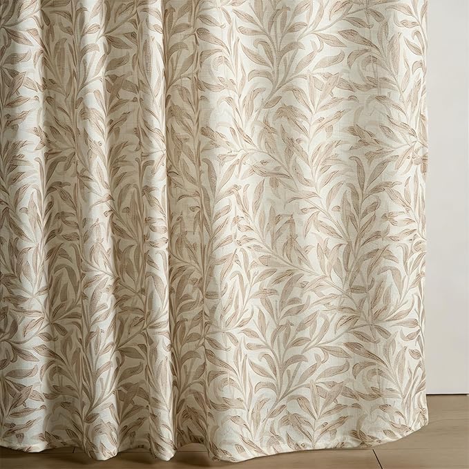 RoomTalks Boho Farmhouse Window Curtains 84 Inches Length 2 Panels Faux Linen Light Filtering, Cottagecore Rustic Country Vintage Cute Botanical Floral Curtain Panels for Bedroom Dining Living Room
