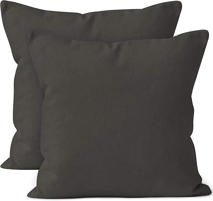 Encasa XO Throw Pillow Covers 24x24 in Set of 2 Charcoal Grey | No Inserts | Cotton Pillow Covers for Living Room, Bed, Sofa, Couch | Decorative Cushion Covers with Improved Zipper