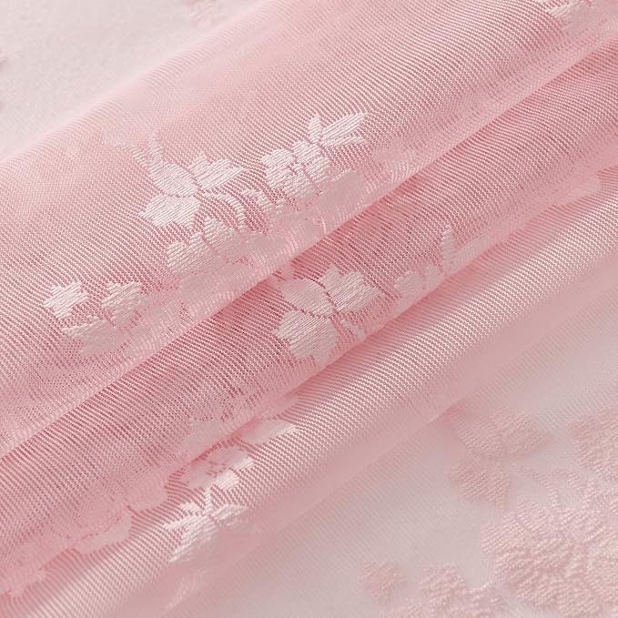 Kotile Pink Lace Curtains 45 Inch Length, Vintage Floral Embroidered Short Lace Cafe Curtains for Small Windows, Rod Pocket Privacy Sheer Lace Curtain 2 Panels Set, Each 52 x 45 Inch, Pink
