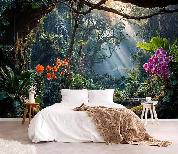 YQWDMX - Mysterious Tropical Jungle Peel and Stick Wallpaper Mural for Bedroom ZY15 L
