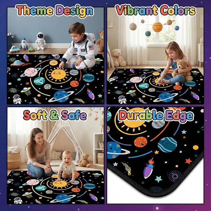 Space Rugs for Kids Bedroom,Outer Space Rug for Boys Room with Solar System,Planets Theme Area Carpet for Bedroom Playroom Classroom Decor,3'×5'