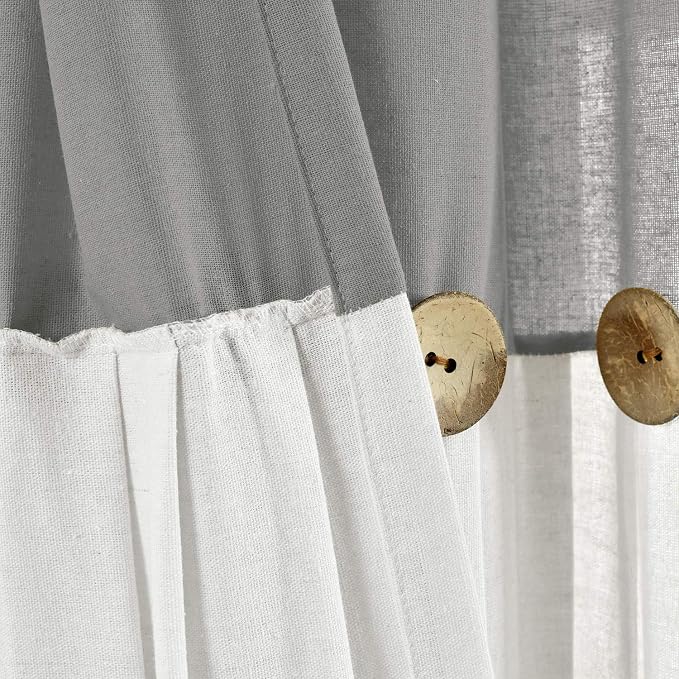Lush Decor Linen Button Window Curtain Panel, Single, 40" W x 84" L, Dark Gray & Off White - Country Curtains - Color Block Modern Farmhouse Curtains For Living Room, Bedroom & Dining Room