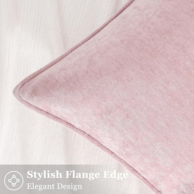 decorUhome Fall Couch Euro Sham Throw Pillow Covers 24x24 Set of 2, Decorative Soft Velvet Modern Cozy Chenille Pillow Cases with Elegant Design for Sofa Bed Living Room Home Decor, Blush Pink