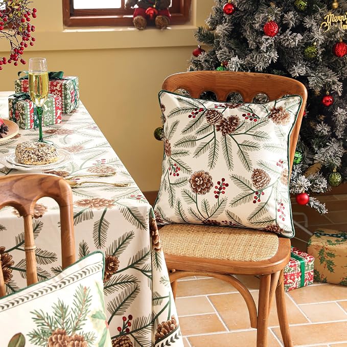 ISAENNE French Chrismas Velvet Throw Pillow Cover,Set of 2,18"x18"-Carol B | Vintage Square Pillow Cover,Concealed Zipper Design,Pinecones Pattern,Sofas,Bedroom,Living Room,Lounge Chairs,Decor