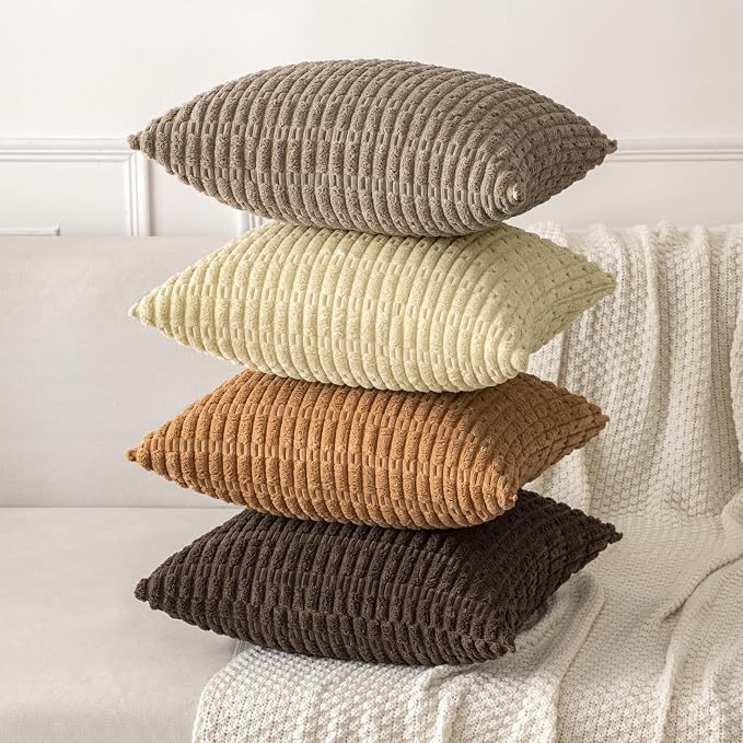 MIULEE Pack of 2 Corduroy Decorative Lumbar Throw Pillow Covers 20x12 Inch Soft Boho Striped Pillow Covers Modern Farmhouse Home Decor for Sofa Living Room Couch Bed Brown