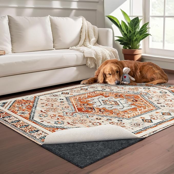 100% Waterproof Rug pad, 5x8 ft Area Rug Non-Slip Rug Pads, Carpet Pads for All Floors and finishes, Felt pad for Hardwood Floors, Keep Carpets in Place Soft and Secure(1/8" Thick, 5' x 8')