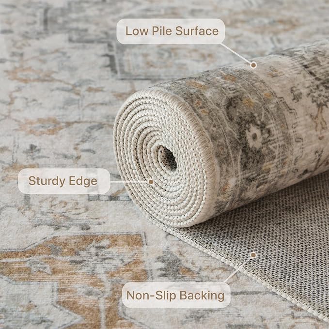 GENIMO Area Rug 32x48 inch Doormat, Machine Washable Low Pile Rugs, Small Retro Entryway Mat for Entrance, Hallway, Kitchen and Corridor, Light Taupe Brown