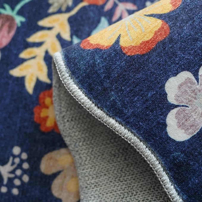 2x5 Washable Hallway Runner Rug: Stain Resistant Floral Scalloped Kitchen Rug Farmhouse Soft Carpet for Bathroom Bedroom Laudry Entryway Floor Mat with Non Slip Backing Cute Home Decor(2x5,Purple)