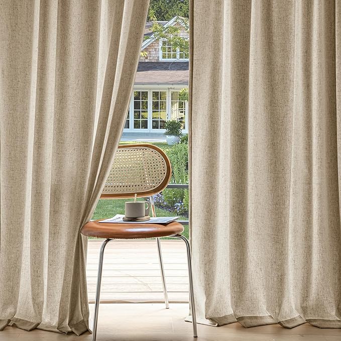 MIULEE Non-See-Through Privacy Linen Curtains 2 Panels, Light Filtering Window Curtains Farn House Textured Back Tab Semi Sheer Drapes for Bedroom Living Room, 52 x 84 Inches Long, Copper Brown